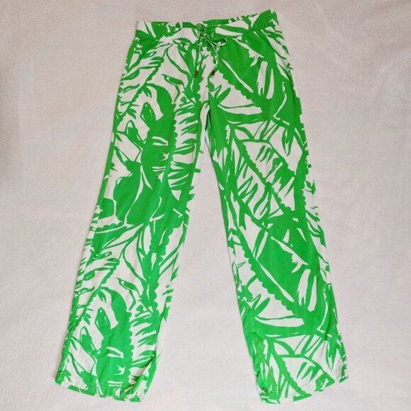 Lilly Pulitzer ✦ Boom Boom Tropical Palazzo Pants ✦ Green White Wide Leg Beach S - Picture 2 of 12